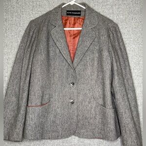 Vintage 60s 70s 80s Women Wool Gray Tweed Single Breast‎ Blazer Pink Lining L/XL